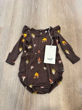 NWT Kyte BABY Bamboo Brown Mushroom Print Long-Sleeve Bubble Onesie